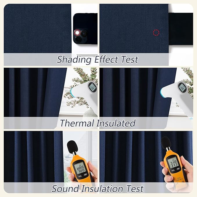 Guken Navy Blue 100% Blackout Curtains 72 Inch Length 2 Panels Set for Living Room Bedroom Back Tab Thermal Insulated Black Out Linen Drapes Room Darkening Window Curtains 72 Inches Long