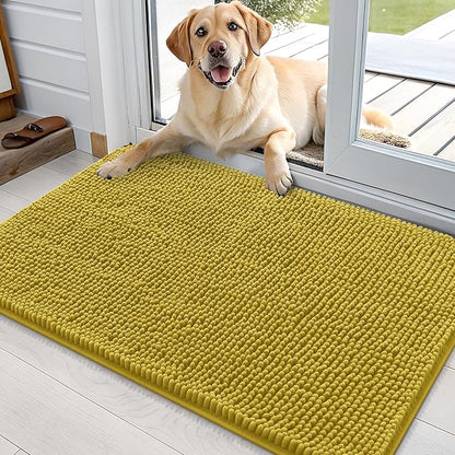 OLANLY Dog Door Mat for Muddy Paws 36x24, Absorbs Moisture and Dirt, Absorbent Non-Slip Washable Doormat, Quick Dry Chenille Mud Mat, Entry Indoor Entryway Carpet for Inside Floor, Mustard Yellow