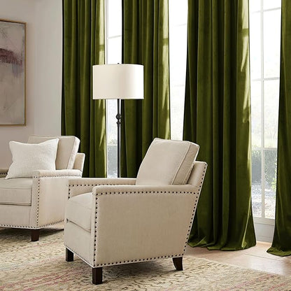 RYB HOME Moss Green Velvet Curtains 63 inches with Hook Belt, Soft Fabric Room Darkening Thermal Insulated Luxurious Home Decor Curtains for Living Room Bedroom, W 42" x L 63", 2 Panels Set