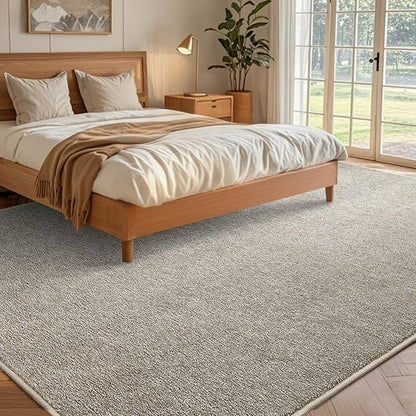 FinRèc Low Pile 5x7 Area Rugs for Bedroom Living Room, Thin Rug Solid Color, Non-Slip Carpet Indoor for Home Decor (Light Tan)