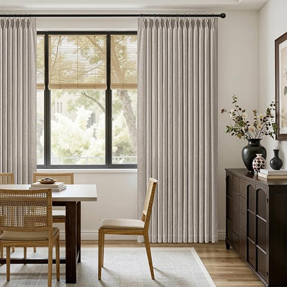 MIULEE Pinch Pleated Thick Linen Curtains 108 Inches Length 2 Panels for Living Room Bedroom, Extra Long Pinch Pleat Drapes Back Tab Light Filtering Taupe Foor to Ceiling Curtains with Hooks&Rings