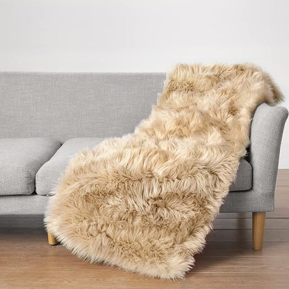 Ciicool Beige Fur Fluffy Rug, 2x4 ft Small Faux Fur Rugs for Bedroom, Washable Faux Sheepskin Rug for Sofa Couch Seat Cushion, Thick Shaggy Furry Rugs Floor Carpets for Bedside Living Room