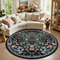 Round Area Rug for Living Room: 6 ft Floral Washable Circle Rug Soft Boho Non-Slip Carpet Indoor Stain Resistant Low Pile Small Circular Rug for Bedroom Entryway Kitchen Nursery Home Office Dark Black