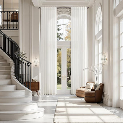 Extra Long Beige White Linen Curtains 126 Inch for Living Room 2 Panels Set Rod Pocket Back Tab Light Filtering Semi Sheer Soft Linen Window Curtain Privacy High Ceiling Drapes for Farmhouse 52x126
