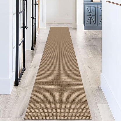 KOZYFLY Long Runners for Hallways 2x12 ft Washable Kitchen Runner Non Slip Rubber Backed Hallway Rugs Cotton Entryway Runner Rug Floor Carpet for Indoor Hall, Backdoor, Kitchen, Tan/Orange/Brown