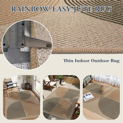 Lahome Enfys Modern Rainbow Easy Jute Office Rug, Washable Rugs 4x6 for Living Room Bedroom Farmhouse Kitchen Mats for Floor, Contemporary Non Slip Floor Carpet for Entryway Backyard Sunroom