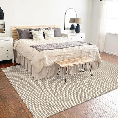 KOZYFLY Washable Area Rug 5x7 ft Rubber Backed Non Slip Rugs for Living Room Braided Cotton Bedroom Rug Woven Office Rugs Indoor Outdoor Floor Carpets for Dining Bedroom Living Room, Ivory/Khaki