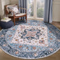 SERISSA Boho Round Area Rug, 5ft Washable Non-Slip Circle Rug, Ultra Soft Oriental Vintage Blue Orange Low-Pile Circular Carpet for Bedroom Entryway Kids Room Office College Dorm Living Room