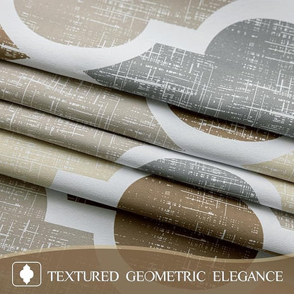 Beauoop 100% Blackout Curtains 72 Inches Long 2 Panels for Bedroom Living Room Brown Grey Moroccan Geo Room Darkening Thermal Insulated Soundproof Grommet Top Window Treatments Drapes, 50x72 Set of 2