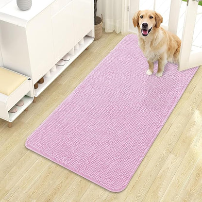 OLANLY Dog Door Mat for Muddy Paws 44x24, Absorbs Moisture and Dirt, Absorbent Non-Slip Washable Doormat, Quick Dry Chenille Mud Mat for Dogs, Entry Indoor Entryway Carpet for Inside Floor, Pink