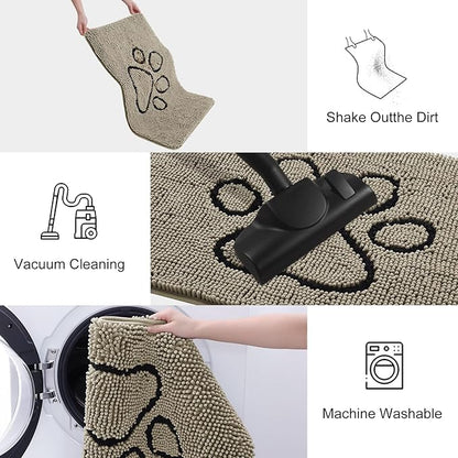Smiry Dog Door Mat for Muddy Paws, Absorbent Dirt Trapper Non Slip Quick Dry Washable Chenille Mat for Mud Dogs, Entry Rug for Indoor and Outdoor (30x20 Inches, Warm Taupe and Black)