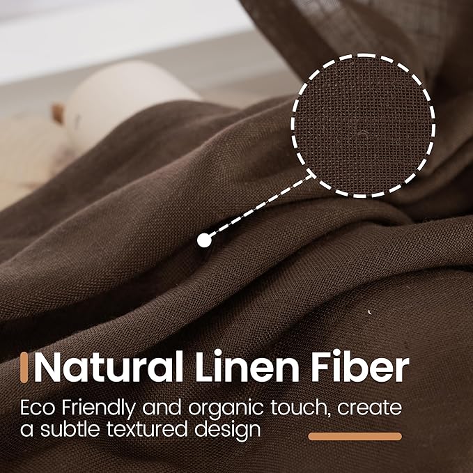 BGment Linen Curtains 54 Inch Length for Window, Brown Semi Sheer Drapes Light Filtering Textured for Living Room Kitchen Bathroom Decor Rod Pocket, 2 Panels Set, Each 42 Inch Wide