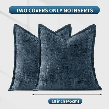 HPUK Fall Chenille Soft Throw Pillow Covers 18x18 Set of 2, Accent Cushion Covers for Living Room, Bedroom, Decorative Solid Color Pillow Covers for Couch, Sofa, Chair, Dusty Blue