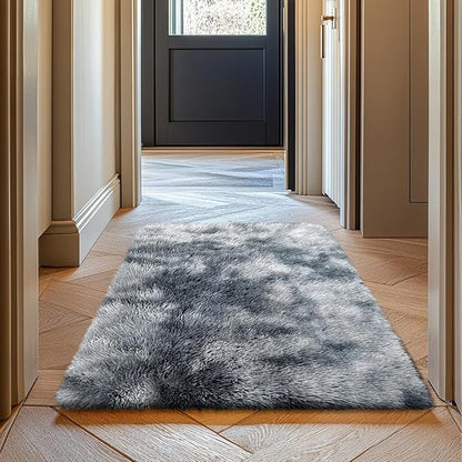 2x3 Fluffy Area Rugs for Bedroom Living Room,Small Soft Shag Fuzzy Rug Non-Shedding Indoor Plush Carpet for Kids Bedroom Nursery Dorm Home Decor,Tie-Dyed Black