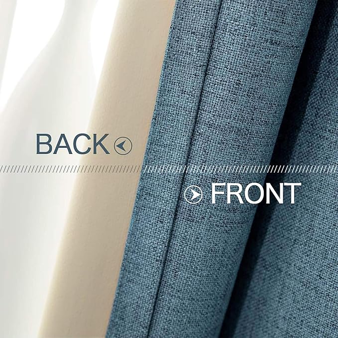MIULEE Linen Blackout Curtains and Drapes 100% Room Darken Thermal Insulated Grommet Window Panels with Coating 2 PCs W 42 x L 63 inches Dusty Blue