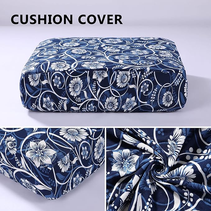 hyha Printed Couch Cushion Covers, Floral Sofa Covers Washable for 2 Cushion Couch, Stretch Pattern Outdoor Cushion Covers for Patio Furniture with Elastic Bottom(Medium, Baroque)