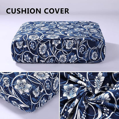 hyha Printed Couch Cushion Covers, Floral Sofa Covers Washable for 2 Cushion Couch, Stretch Pattern Outdoor Cushion Covers for Patio Furniture with Elastic Bottom(Medium, Baroque)