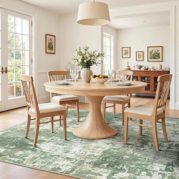 Washable Area Rugs 6'x8' Non-Slip Modern Abstract Soft for Living Room Entryway Bedroom Nursery, Print Pattern, Light Green/Yellow