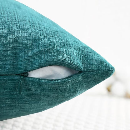 CaliTime Throw Pillow Covers Decorative 18 X 18 Inches Pack of 4 Cozy Chenille Cushion Cases for Couch Sofa Bed Living Room Home Teal