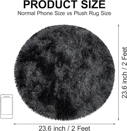 Tie Dye Black Round Rugs Small 2x2 ft Fluffy Circle Rug Furry Carpet Shaggy Circular Fuzzy Plush Area Rug for Girls Bedroom Kids Room Nursery Cute Room Decor Chair Cushion Pet mat Doormat