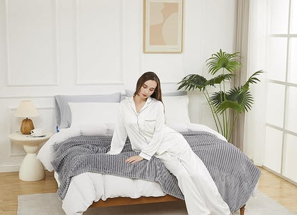 KMUSET Fluffy Blanket Throw - Single-Layer Lightweight & Warm, All-Season Home Decor,Home Decor,Cozy Blankets and Throws,Light Grey, 60"x80"