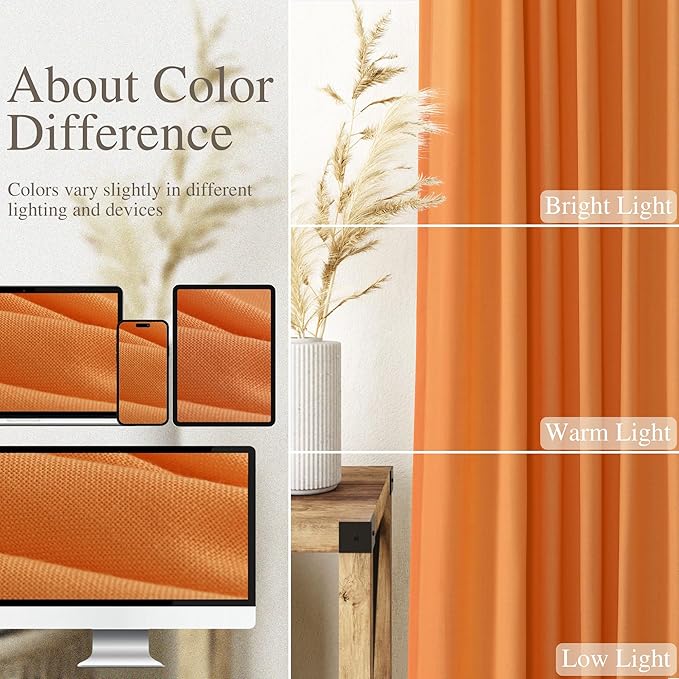 Nanspring Orange Linen Blend Drapes 84 Inch Length 2 Panels Set Back Tab Rod Pocket Light Filtering Privacy Semi Sheer Textured Curtains Neutral Farmhouse Decor Curtains for Living Room Bedroom 52x84