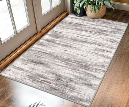 KOZYFLY Abstract Modern Washable 3x5 Area Rug Non-Slip Large Kitchen & Entryway Rug, Grey/Light Beige/Brown Throw Rugs Indoor Mat for High-Traffic Door Entrance, Laundry, Nursery