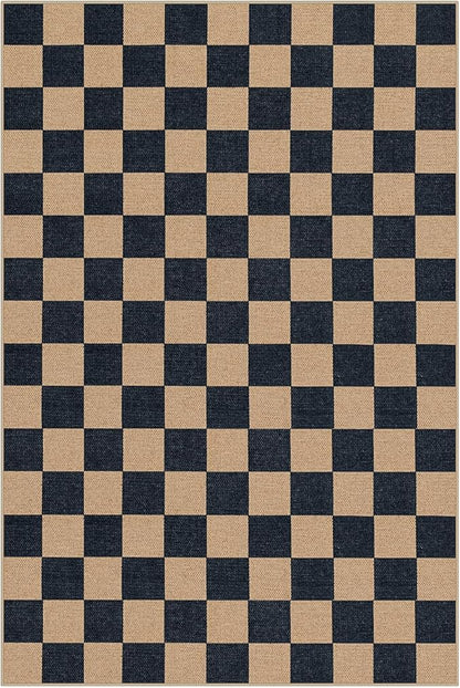 Lahome Colette Checkered Easy Jute Carpet, Washable Area Rug 6x9 Neutral Outdoor Patio Rug, Farmhouse Checkerboard Non Slip Non Shedding Floor Carpet for Dining Living Room Deck Sunroom
