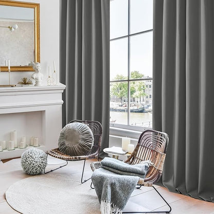 Deconovo Blackout Curtains, Thermal Insulated, W52 x L63 2 Panels, Back Tab, Machine Washable, Room-Darkening Drapes for Bedroom/Living Room Light Grey