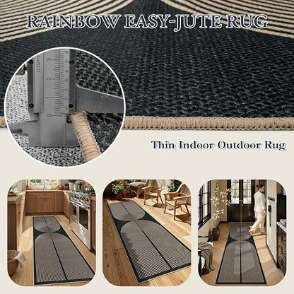 Lahome Enfys Modern Rainbow Kitchen Runner Rug, 2x8 Easy Jute Rug Runners for Hallways Entry Farmhouse Indoor Outdoor Carpet, Contemporary Washable Non Slip Runner for Laundry Room Porch
