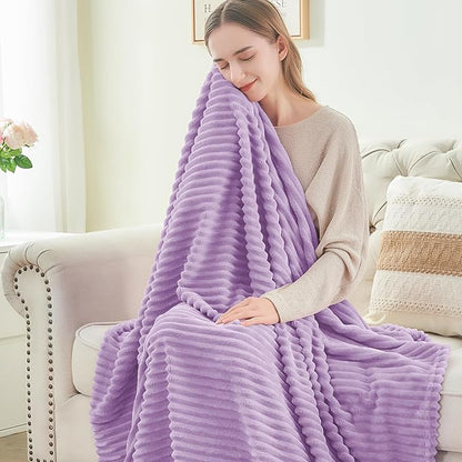 BEDELITE Fleece Blanket Twin Size – 3D Ribbed Jacquard Soft and Warm Decorative Fuzzy Blankets – Cozy, Fluffy, Plush Lightweight Throw Blankets for Couch, Bed, Sofa(Lavender, 60x80 inches)