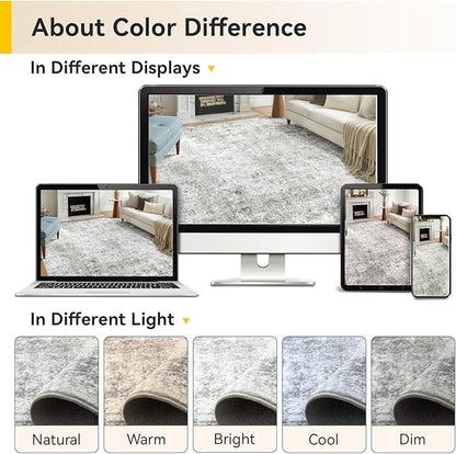 Washable Area Rugs 2'x3' Non-Slip Modern Abstract Soft for Living Room Entryway Bedroom Nursery, Print Pattern, Gray White Grey