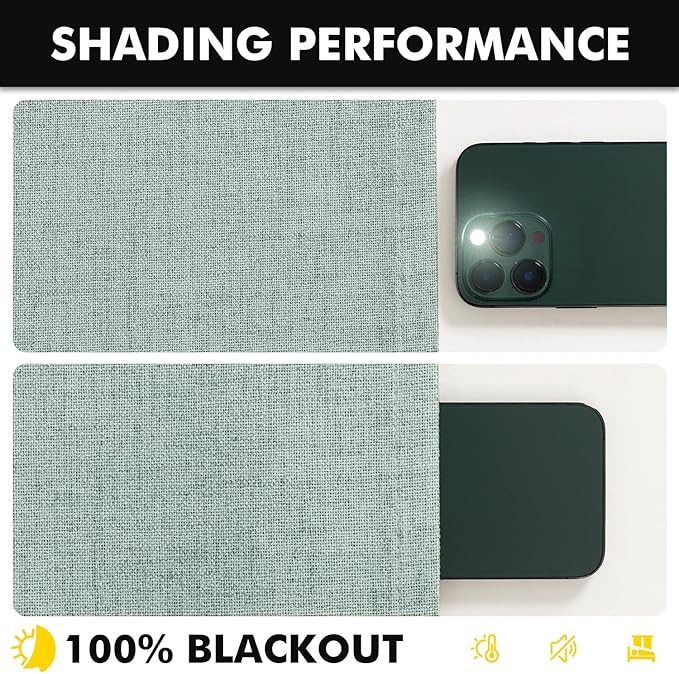 MIULEE 100% Blackout Linen Curtains for Bedroom, Seafoam Green Solid Luxury Decor Thermal Insulation Room Darkening Drapes for Living Room Nursery Back Tab Rod Pocket 42 x 72 Inches, 2 Panels