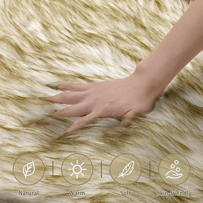 Ciicool Ultra Soft Faux Sheepskin Fur Rug Fluffy Rug for Bedroom Fuzzy Carpet for Living Room Kid's Room Nursery Decor, White Gradient Dark Green 2 x 6 Feet