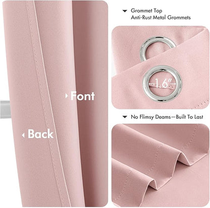 MIULEE Baby Pink Blackout Curtains for Girls Bedroom Living Room 72 Inches Long 2 Panels, Nursery Thermal Insulated Room Darkening Drapes Solid Grommet Top Noise Reducing Curtains, Blush Pink