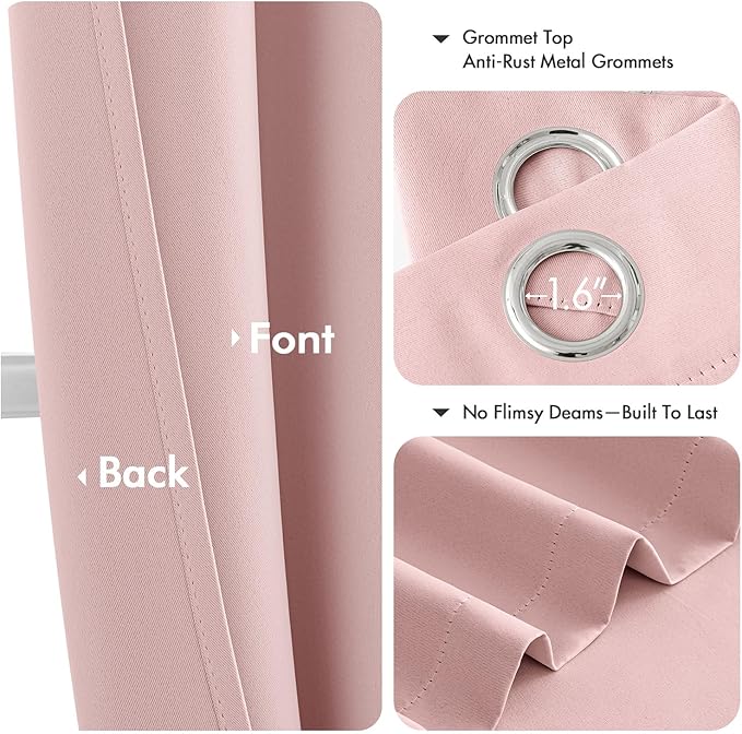 MIULEE Baby Pink Blackout Curtains for Bedroom Living Room 40 Inches Long 2 Panels, Thermal Insulated Room Darkening Drapes Solid Grommet Noise Reduction Light Blocking Window Treatments 40x40 Inch