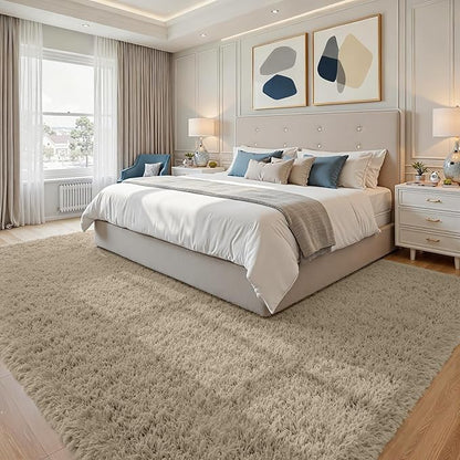 8x10 Area Rugs for Living Room Rug: Soft Fluffy Shag Gray Camel Rugs for Bedroom, Non-Slip Large Fuzzy Plush Rug Indoor Floor Carpet for Nursery Kids Boys Girl Room, Dorms, Playroom, Modern Home Decor