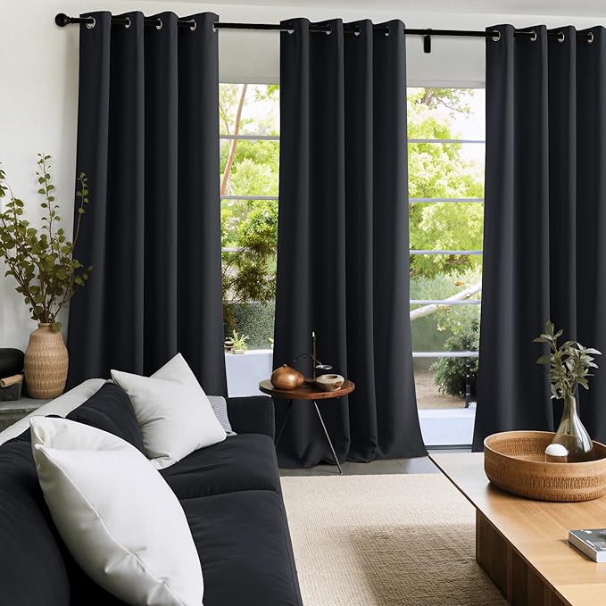 NICETOWN Room Darkening Draperies Curtains Panels, 2 Panels Black W52 x L96