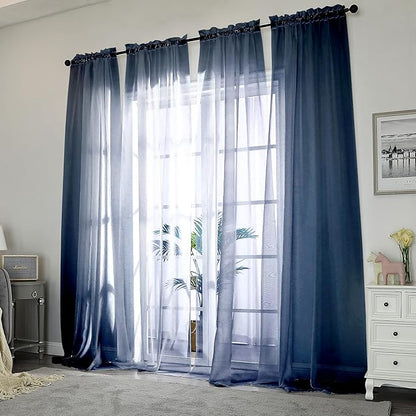 Chyhomenyc Extra Long Sheer Window Curtain Panels 120 Inch 2 PCS, Rod Pocket Durable Soft Touching Backdrop Drapes Window Treatment for Living Room/Farmhouse/Hotel, 42W x 120L inches, Navy Blue, 10 FT