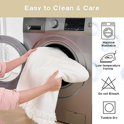 MYSKY HOME Couch Covers for Pets Thick Chenille White Cream Sofa Slipcover with Tassel Non Slip Soft Couch Sofa Cover, Washable Furniture Protector Sofa Slipcover with Tassel for Kids, Dogs, 91"x118"