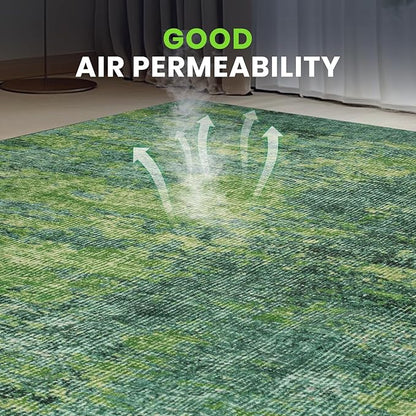 Washable Rugs 8x10 Area Rugs for Living Room-Green Modern Abstract Rugs for Bedroom,Dining Room,Large Soft Low Pile Carpet with Non Slip Rubber Backing,Neutral Accent Rug for Nursery Home Office