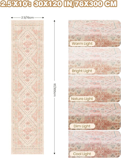 Kitchen Runner Rug Non Slip Washable 2.5x10, Soft Ultra-Thin Entryway Rug Runners for Hallways, Carpet Runner for Living Room,Kitchen, Laundry, Bathroom(Pink,2.5'x10')