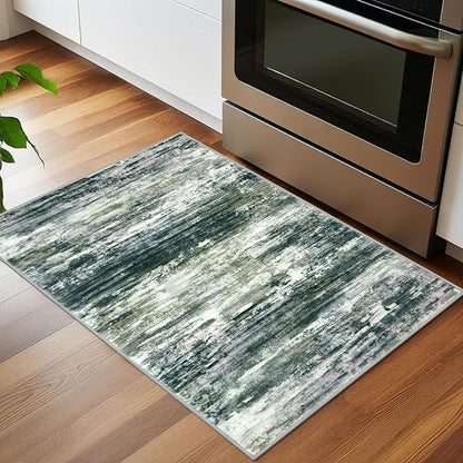 KOZYFLY Small Area Rug 2x3 Rug Entryway Rugs Modern Abstract Indoor Non-Slip Machine Washable Rug Green Yellow, Dining Room Rug with Soft Low Pile for Living Room Bath Office Small Carpet Floor Mats