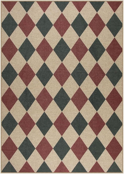 Lahome Christmas Rug, 5x7 Christmas Decor Rugs for Living Dining Room Non Shedding Washable Carpet, Checkered Red and Green Non Slip Stain Resistant Indoor Carpet for Patio Office Xmas Holiday Decor