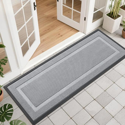 OLANLY Front Door Mat Indoor Outdoor Entrance, Waterproof All-Season, All-Weather Doormat, Sturdy Natural Rubber, Low Profile, Easy Clean Patio Porch Entryway Mat, 47x17, Ash Gray