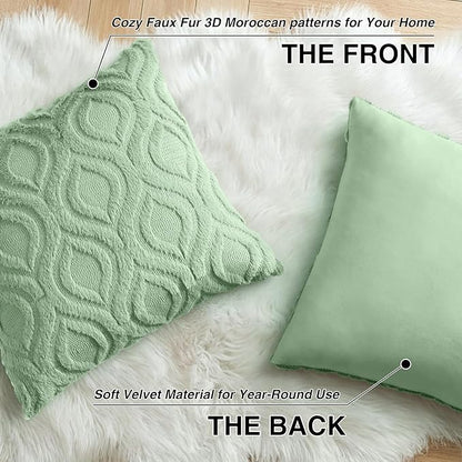 decorUhome Throw Pillow Covers 16x16 Inch Set of 2, Soft Plush Faux Wool Sage Green Solid Couch Pillow Covers, Accent Farmhouse Neutral Square Pillow Cases for Sofa Bed Living Room
