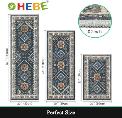 HEBE Boho Kitchen Rug Sets 3 Piece with Runner Non Slip Kitchen Rugs and Mats Washable Kitchen Mats for Floor Thick Kitchen Floor Mat Carpet Runner Rugs for Hallway Laundry Holiday Decor