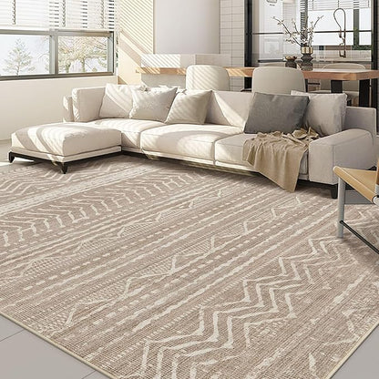 Nakagishi 9x13 Area Rugs Living Room: Washable Boho Large Neutral Soft Farmhouse Area Rugs Stain Resistant Modern Non-Slip Indoor Floor Carpet for Bedroom Nursery Kids Playroom Office-Dark Brown