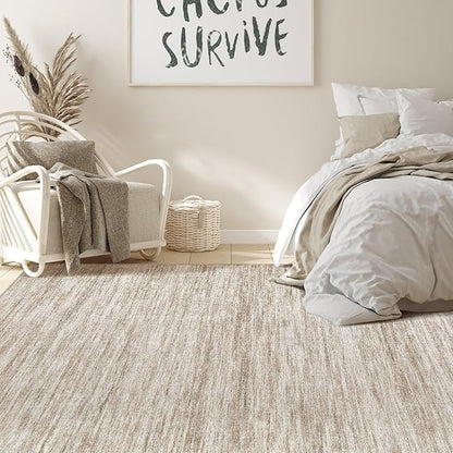 Nakagishi 8X10 Area Rugs Living Room: Washable Large Vintage Rug Neutral Non-Slip Soft Stain Resistant Indoor Carpet for Bedroom Nursery Dining Room Office Playroom - Brown-01