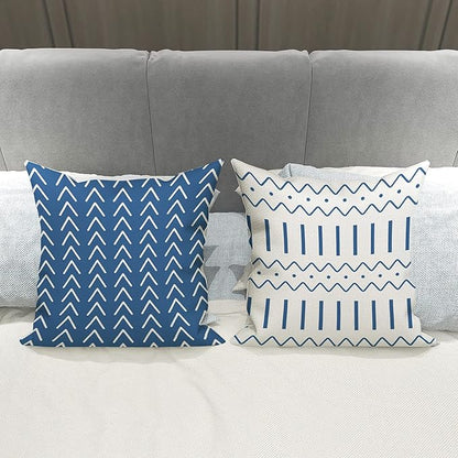 YCOLL Pillow Covers 16x16 Set of 4, Modern Sofa Throw Pillow Cover, Decorative Outdoor Linen Fabric Pillow Case for Couch Bed Car，Light Blue